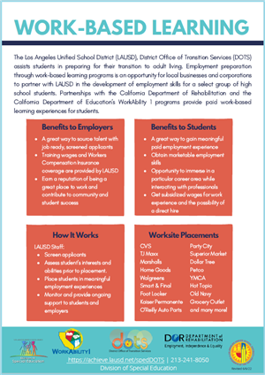 Work Based Learning flyer English and Spanish